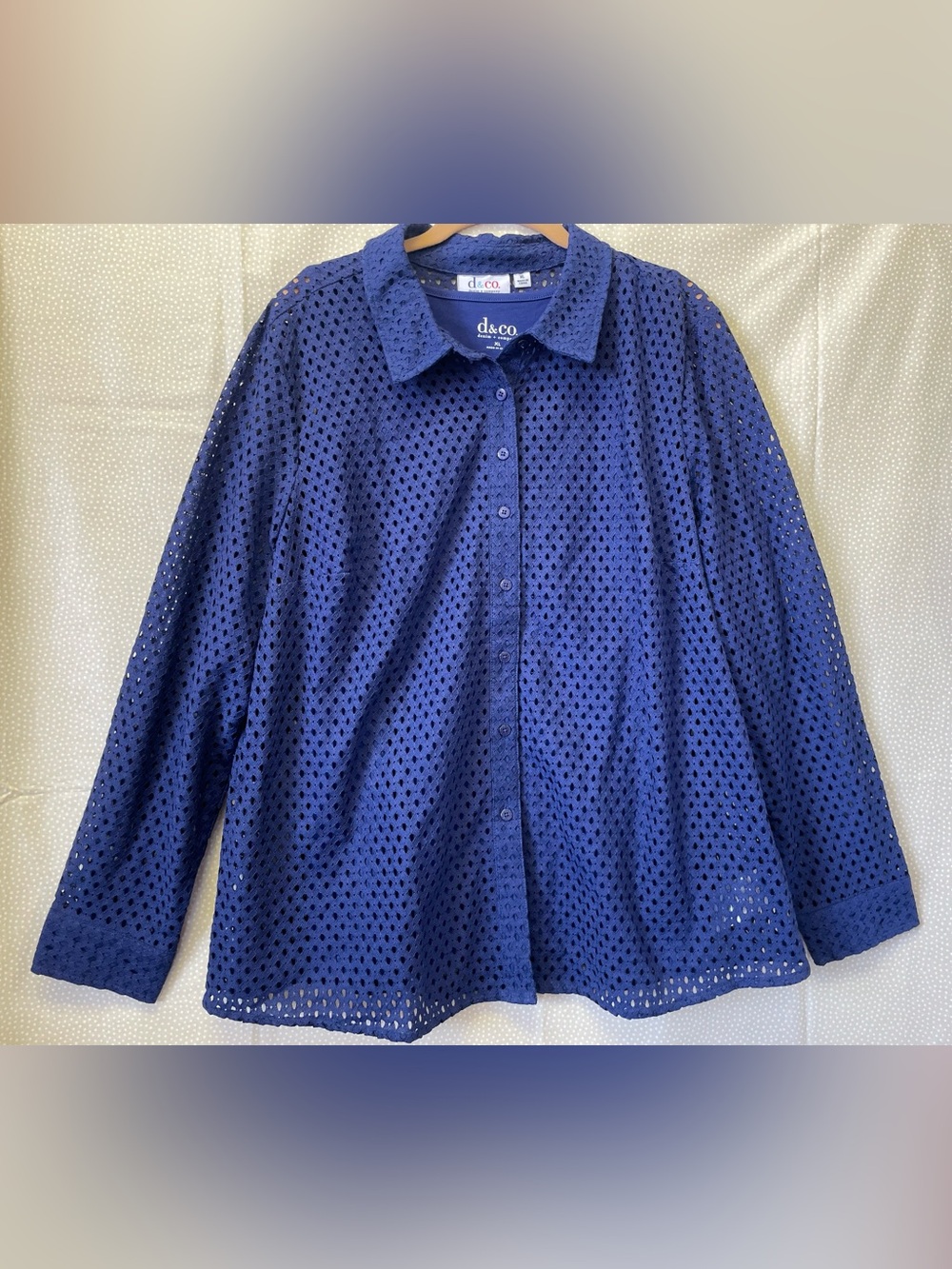 Denim & Co. Button Front Eyelet Shirt with Knit Tank Navy A288398 QVC